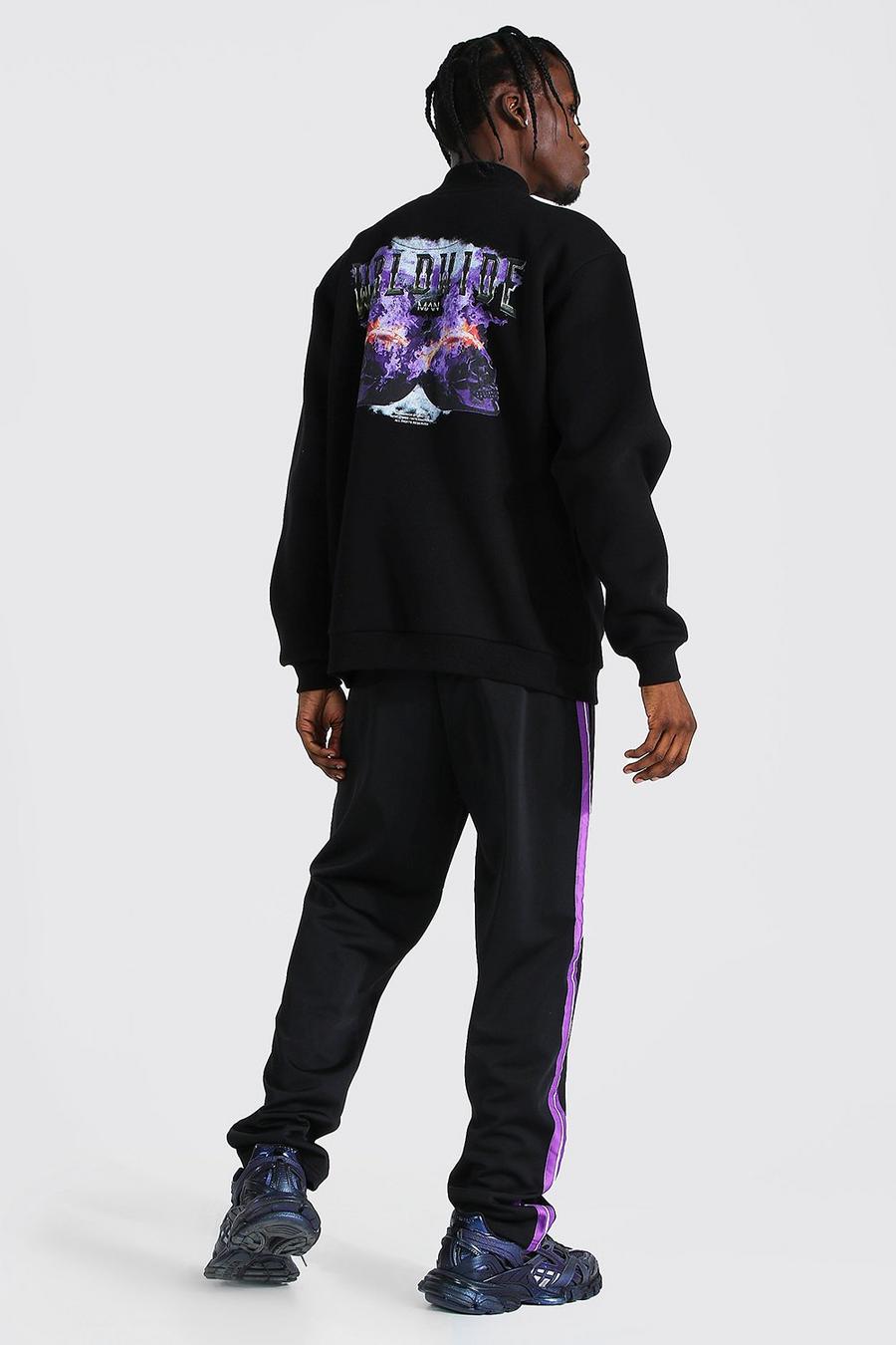 Black Oversized Graphic Funnel Neck & Tricot Jogger image number 1