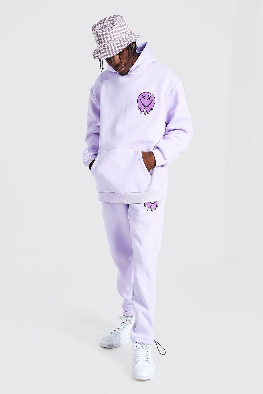Lilac purple Oversized Drip Face Hooded Toggle Tracksuit image number 1