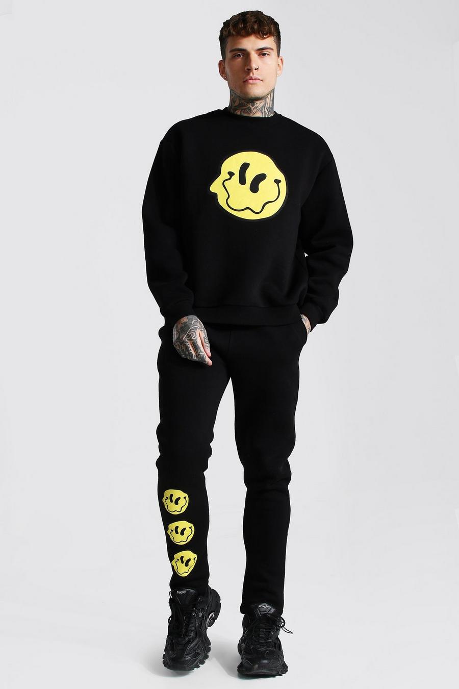 Black Oversized Drip Face Sweater Toggle Tracksuit image number 1