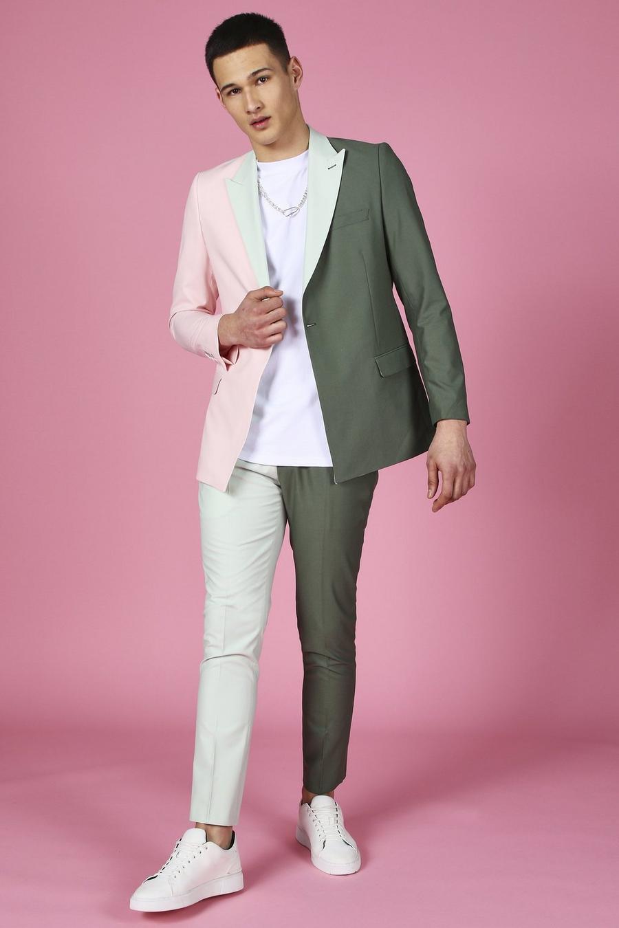 Sage Kostymbyxor i skinny fit med blockfärger image number 1