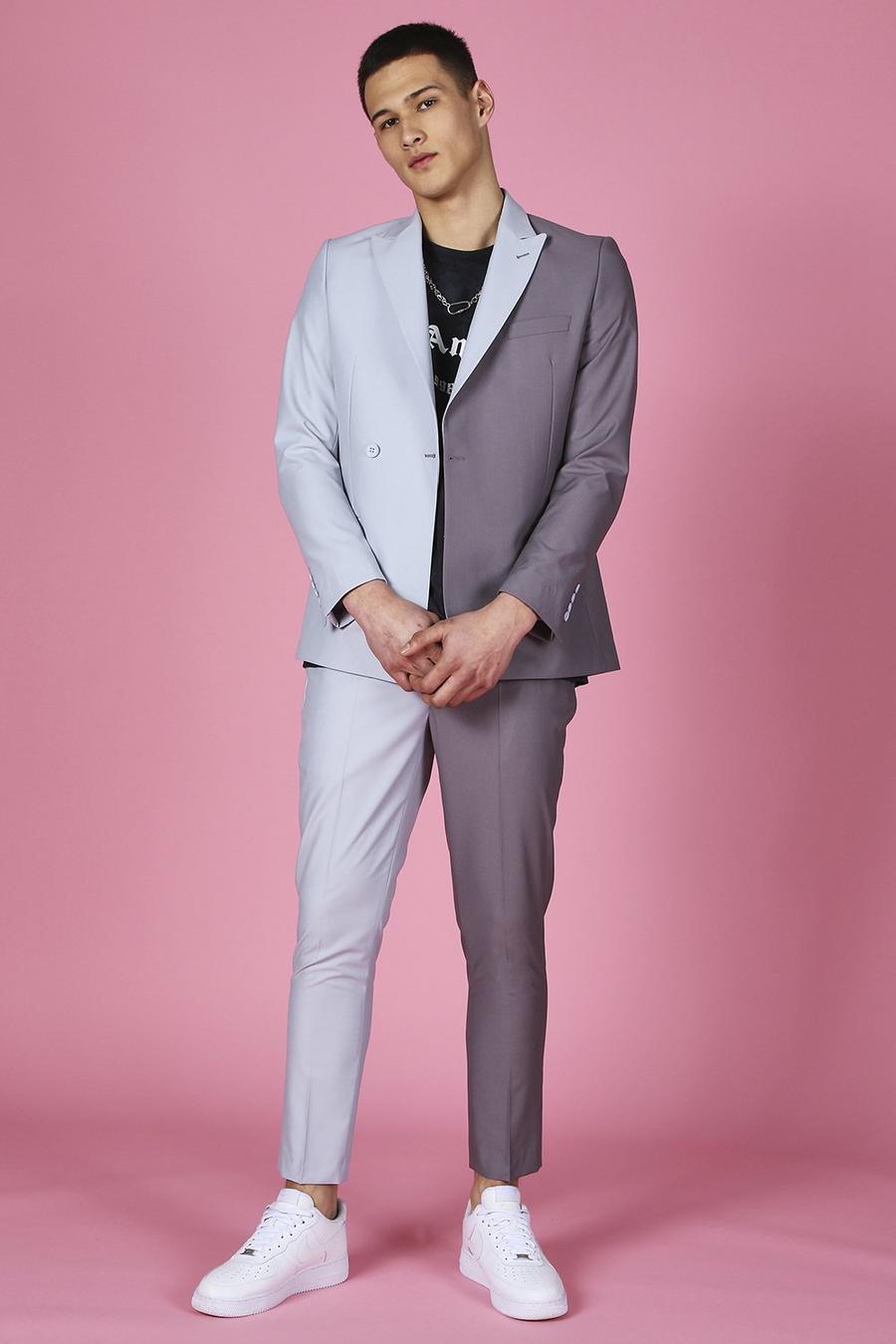 Pantalon de costume skinny court bicolore, Grey image number 1