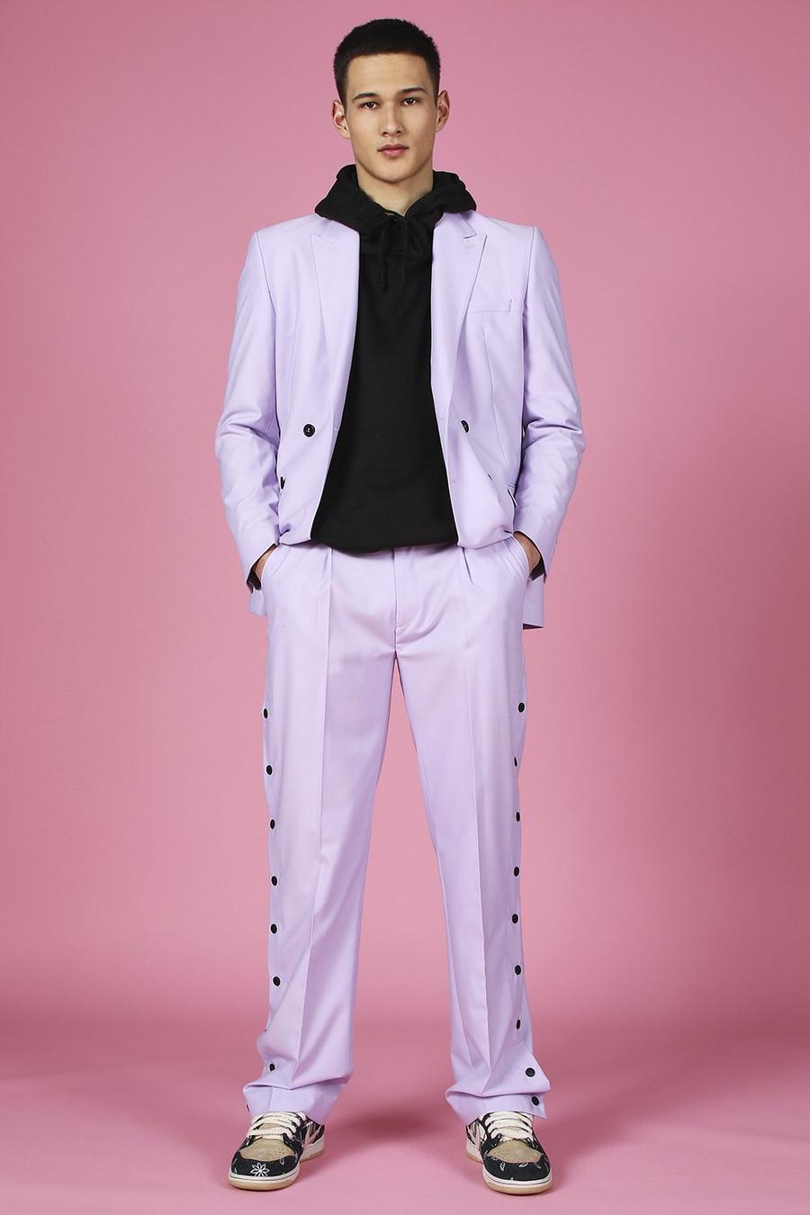 Lilac violet Relaxed Plain Double Breasted Suit Jacket image number 1