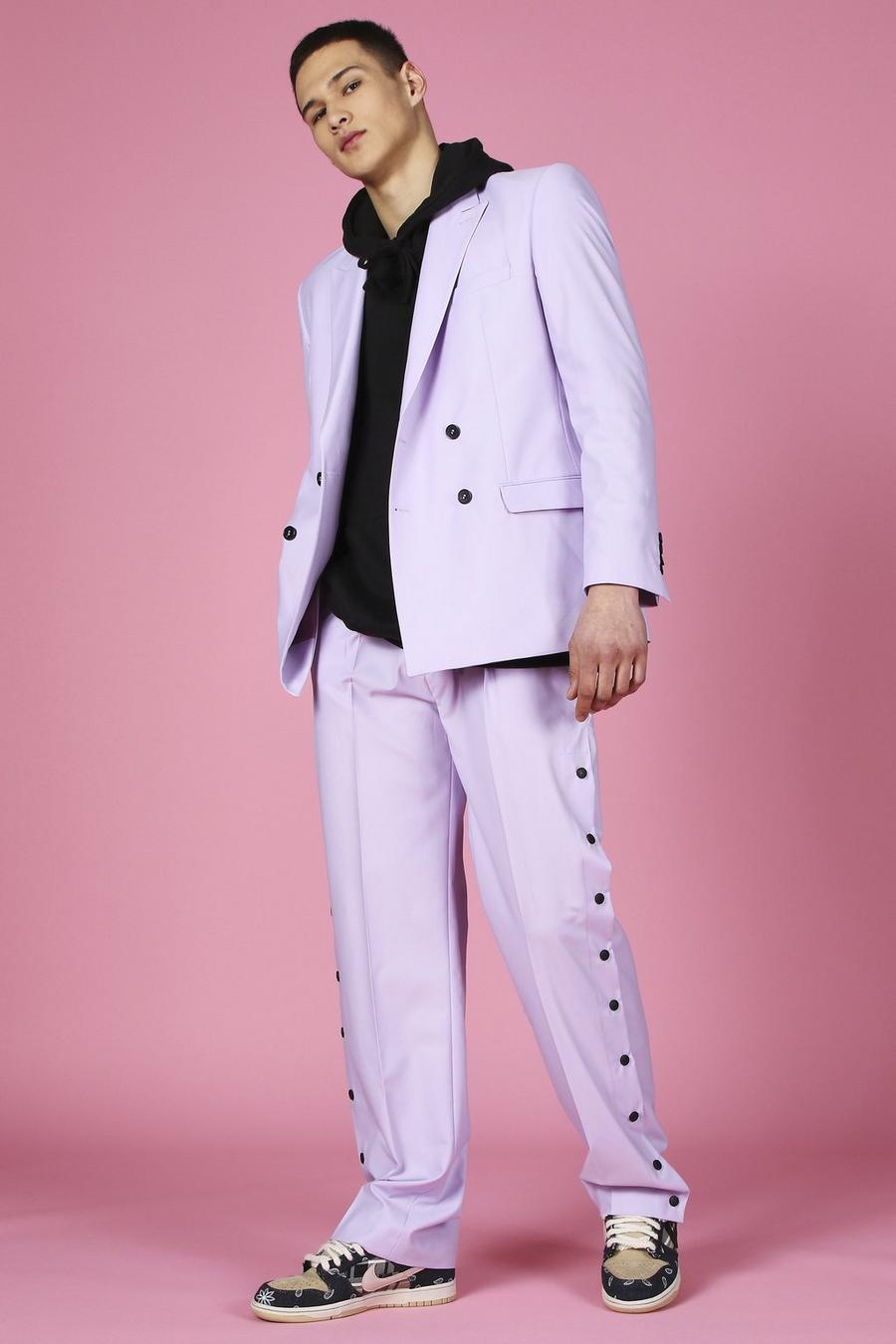 Lilac Relaxed Plain Popper Suit Pants image number 1