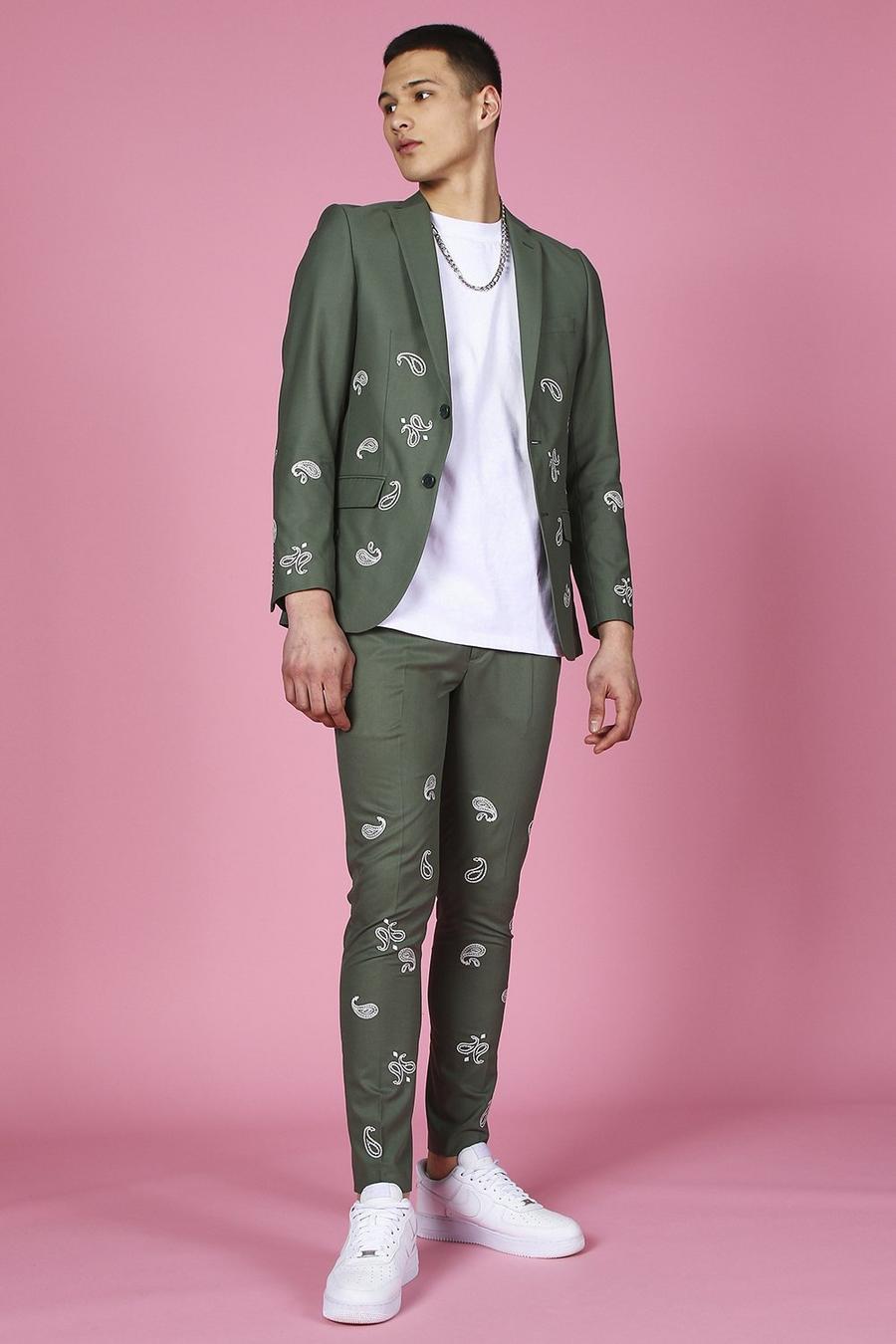 Sage Skinny Bandana Embroidered Suit Trouser image number 1