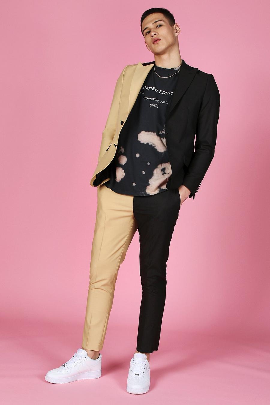 אפור חום מכנס חליפה קרופ סקיני עם פאנלים image number 1