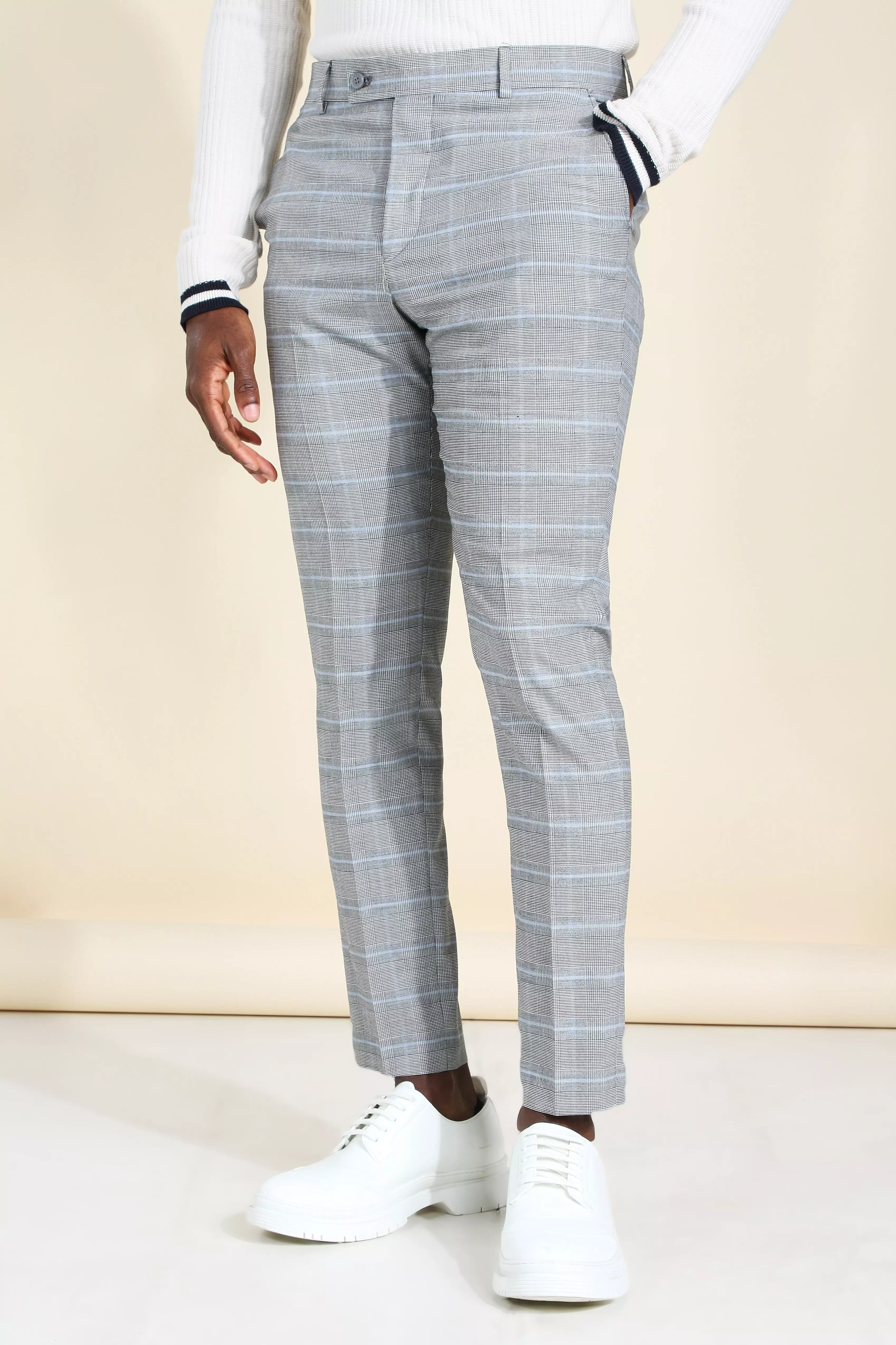 Grey Skinny Windowpane Check Smart Trouser alternative image