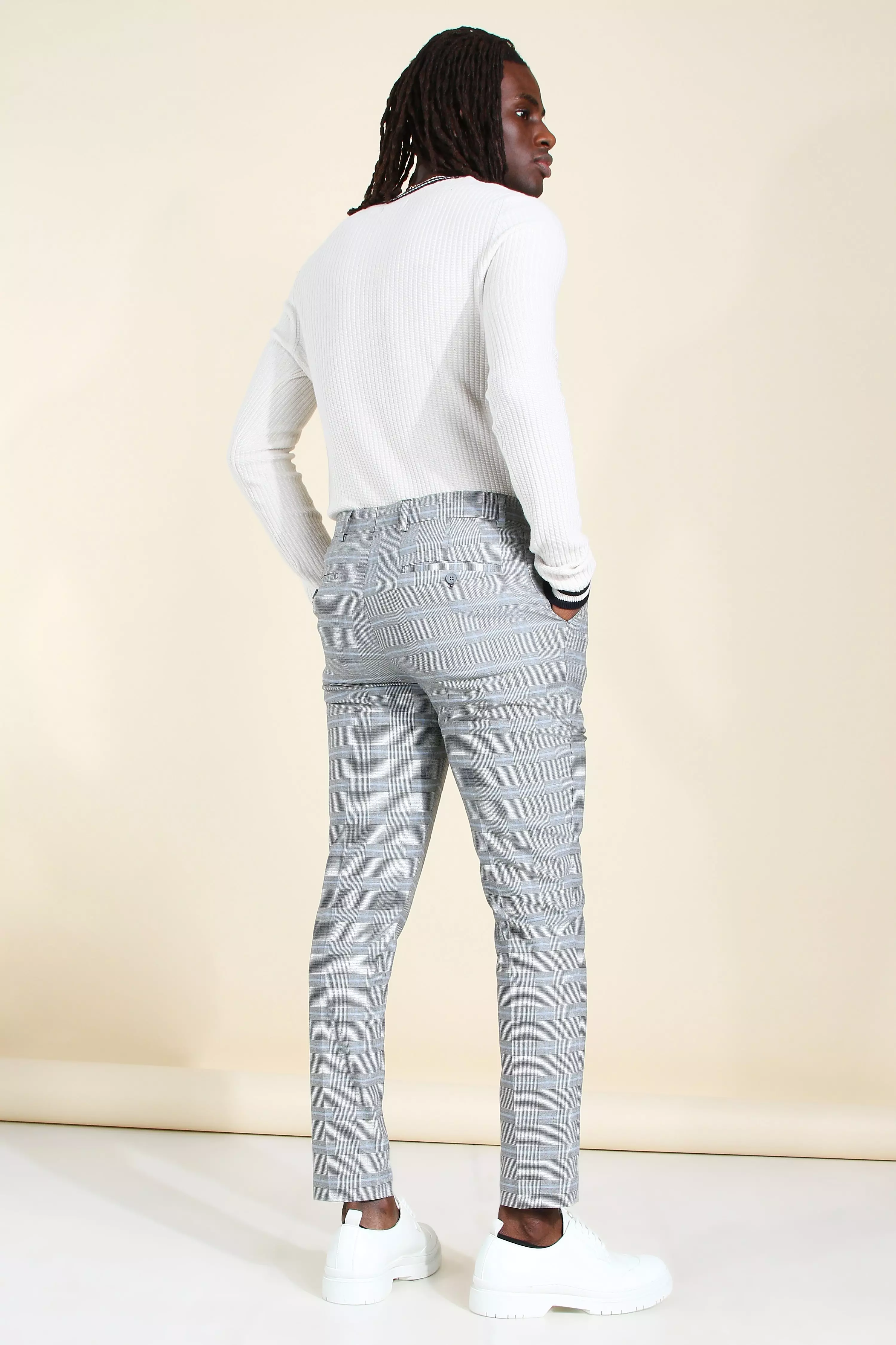 Grey Skinny Windowpane Check Smart Trouser alternative image