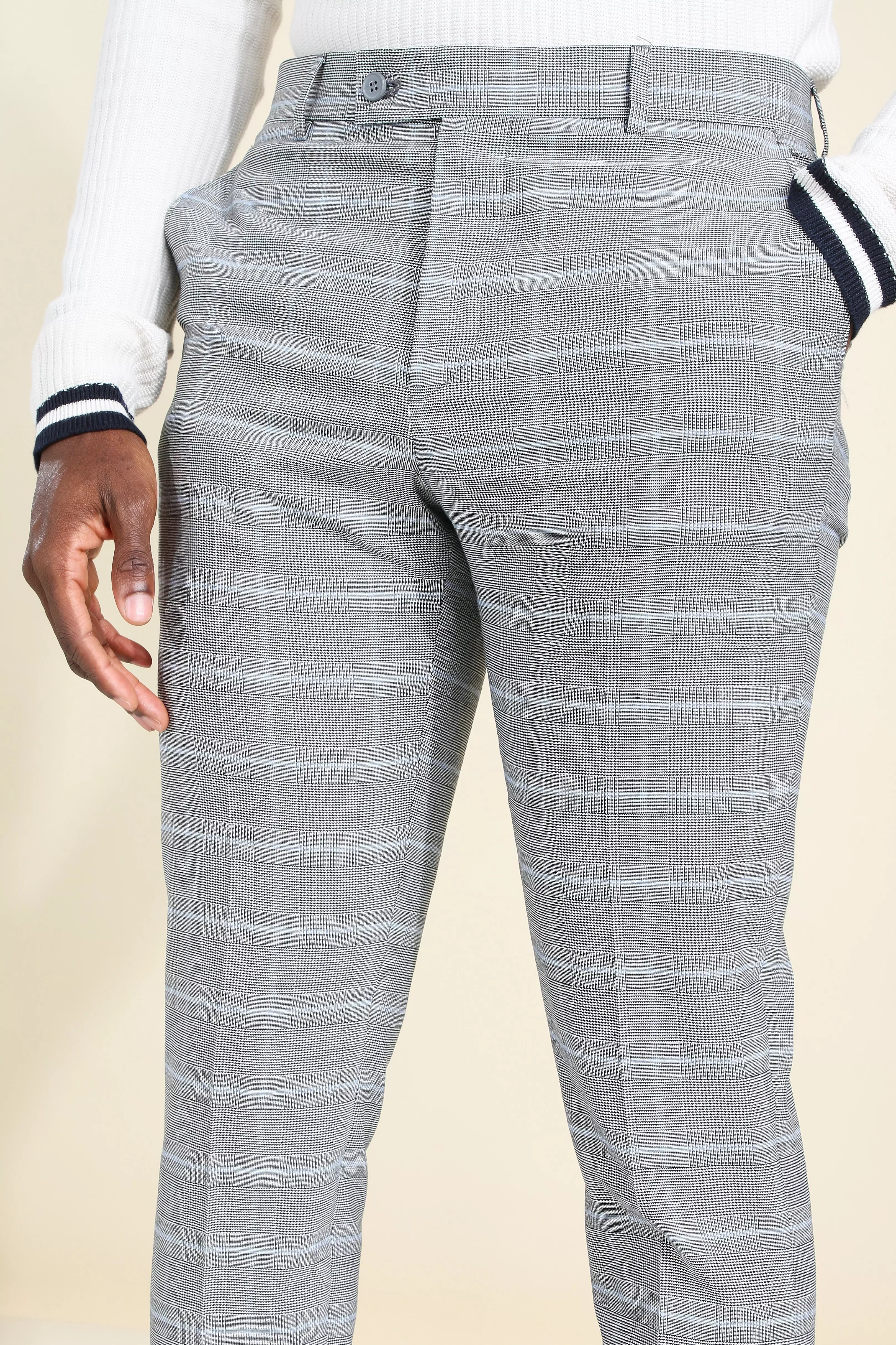 Grey Skinny Windowpane Check Smart Trouser alternative image