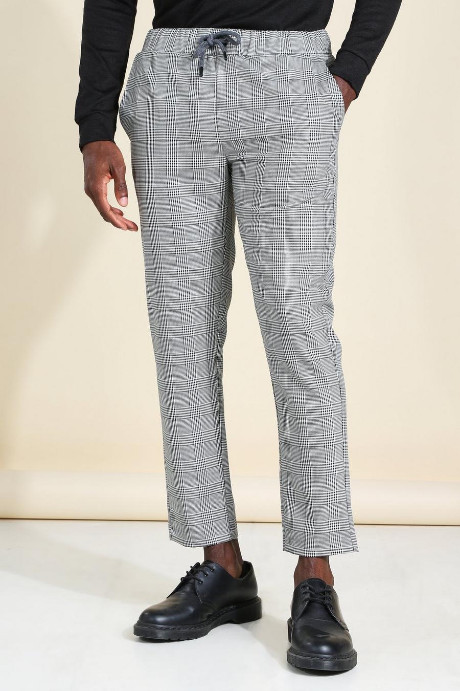 Pantaloni tuta eleganti skinny alla caviglia in tessuto a quadri, Nero image number 1