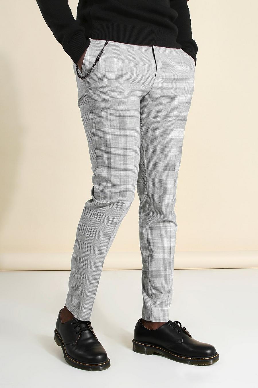 אפור מכנסי סקיני אלגנטיים עם הדפס משבצות ושרשרת image number 1