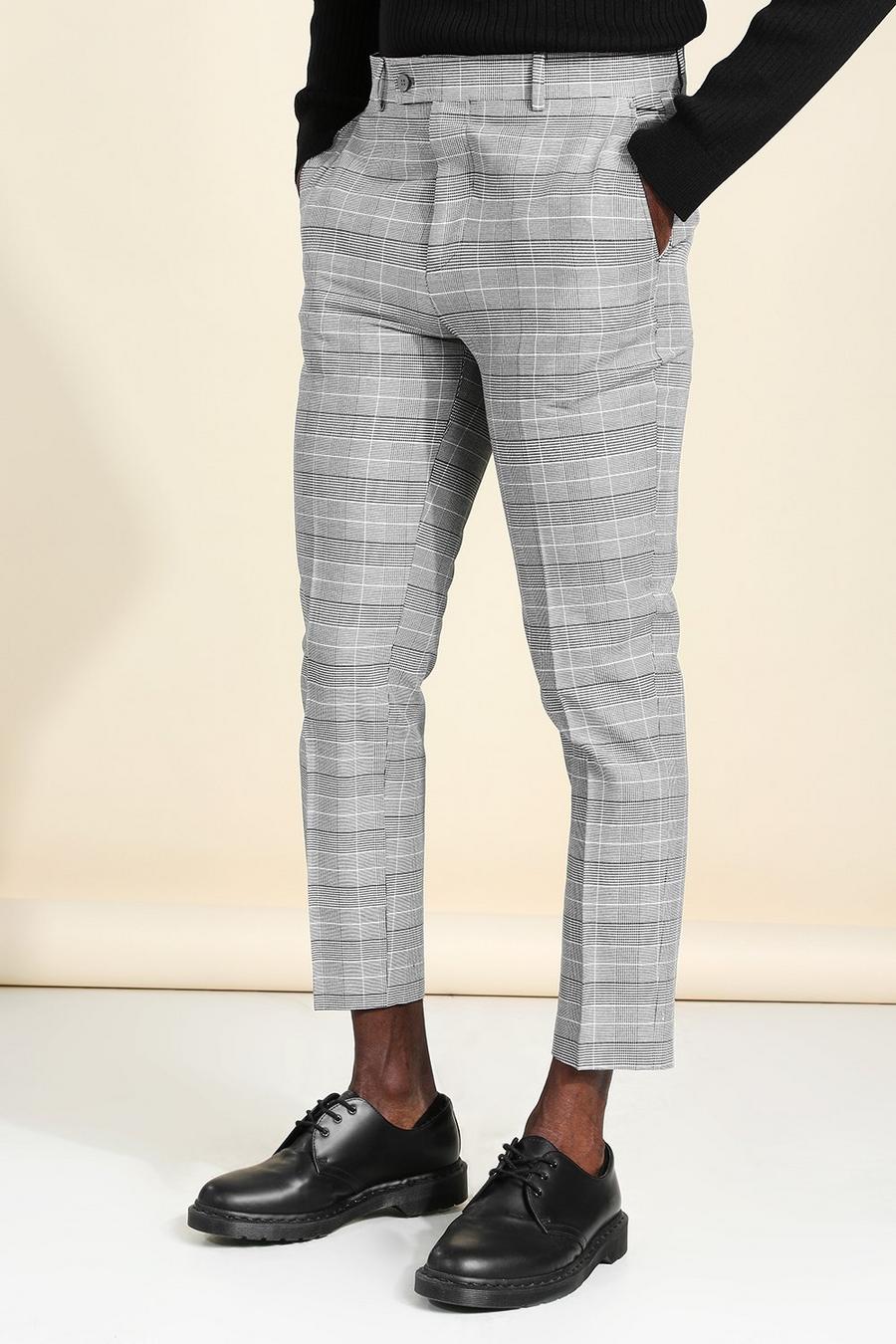 Grey Skinny Check Cropped Smart Pants image number 1