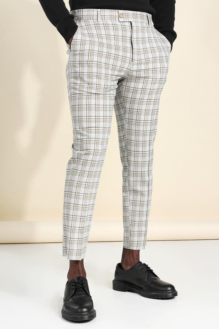 Elegante, kurze Skinny Hose mit Karomuster, Grau image number 1