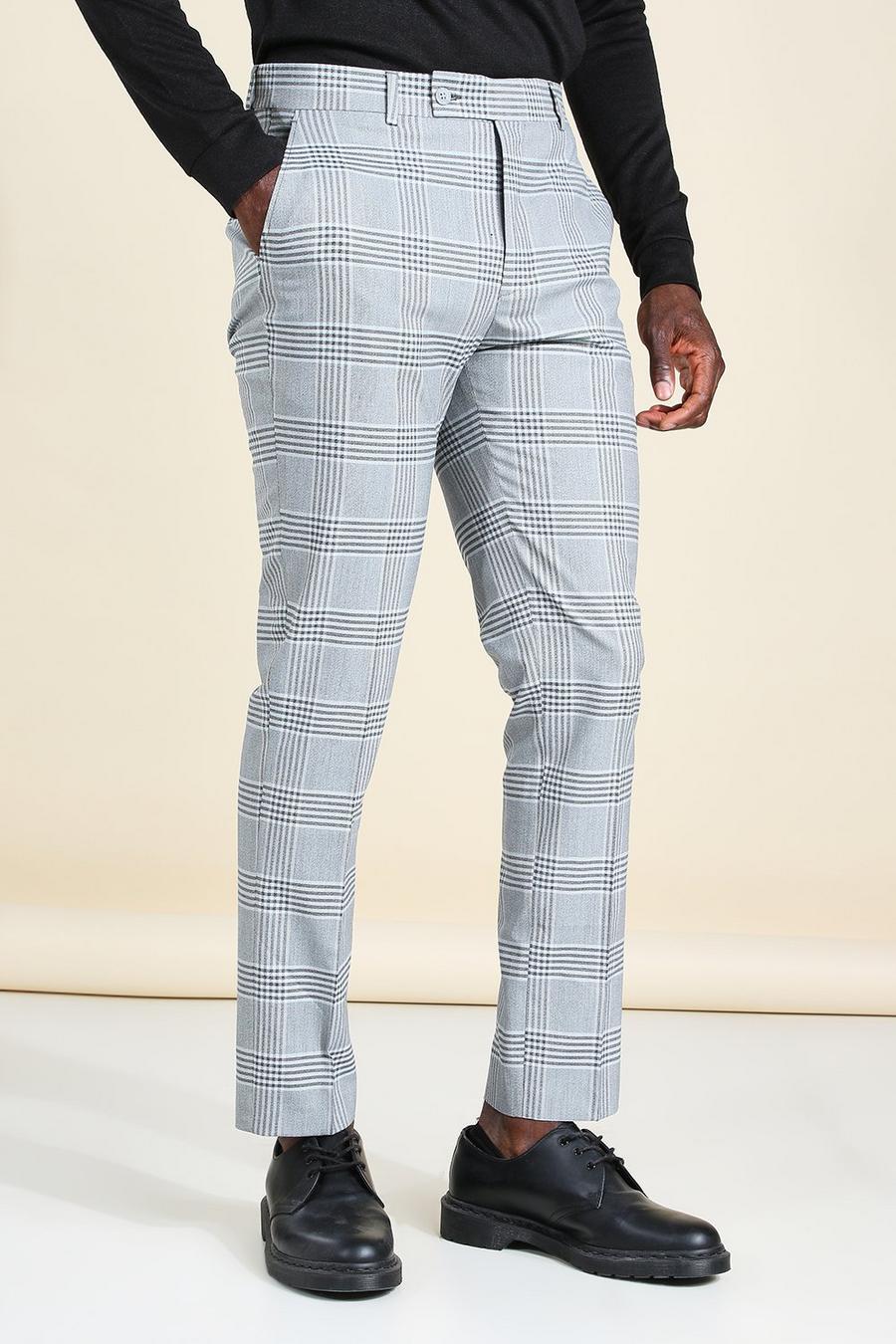 Pantaloni skinny eleganti con motivo a quadri effetto vetro, Azzurro image number 1