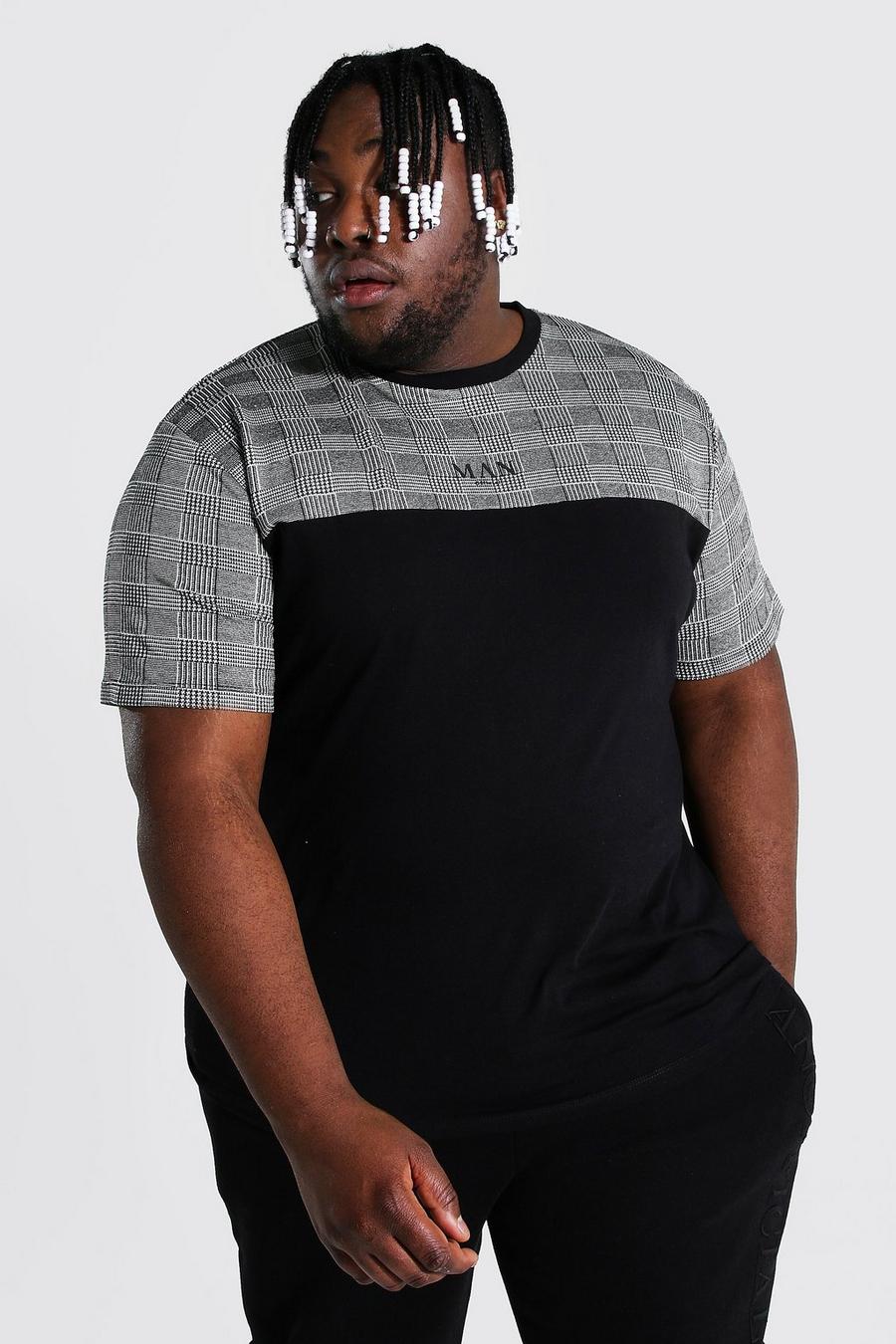 Black Plus Size Man Colour Block T-Shirt Met Tekst image number 1