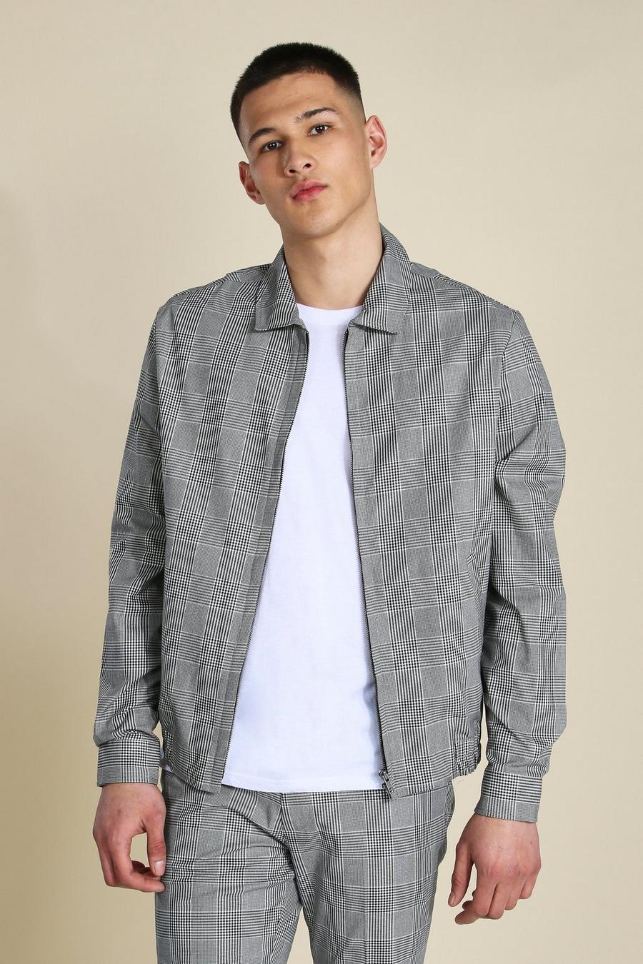 Grey Slim Check Smart Harrington Jacket image number 1
