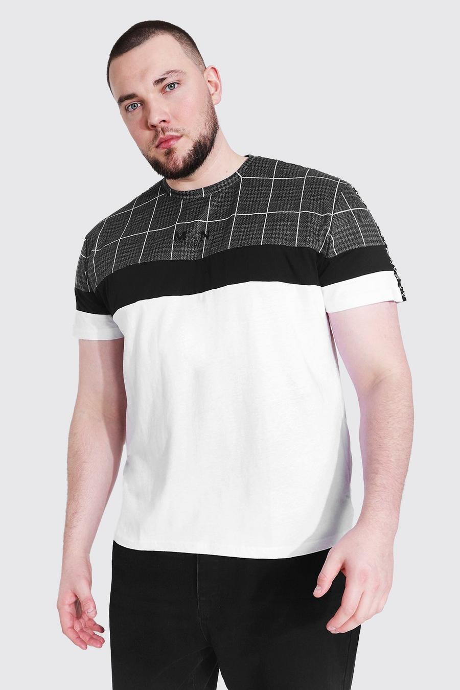 White Plus Size Man T-Shirt Met Tekst En Jacquard Paneel image number 1
