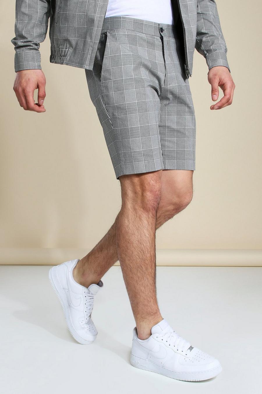 Pantalones cortos elegantes a cuadros ajustados, Gris image number 1