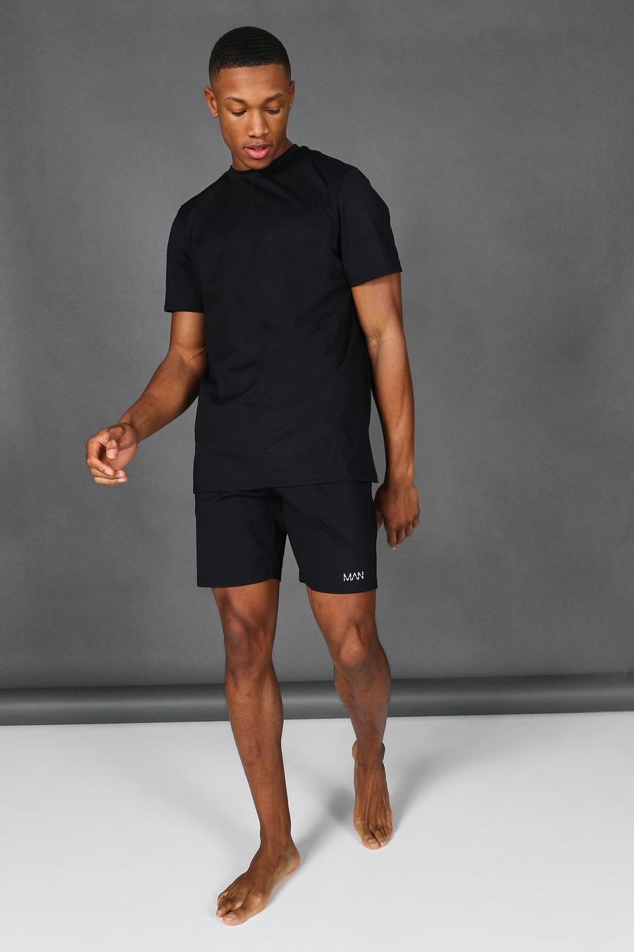 שחור חליפת טרנינג ספורטיבית פרימיום עם שורט וכיתוב Man image number 1