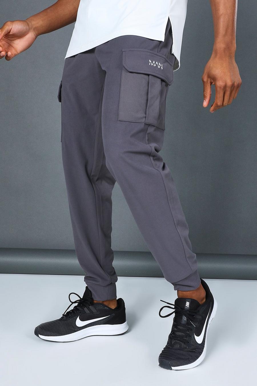 פחם מכנסי ריצה קרגו פרימיום ספורטיביים עם כיתוב Man image number 1