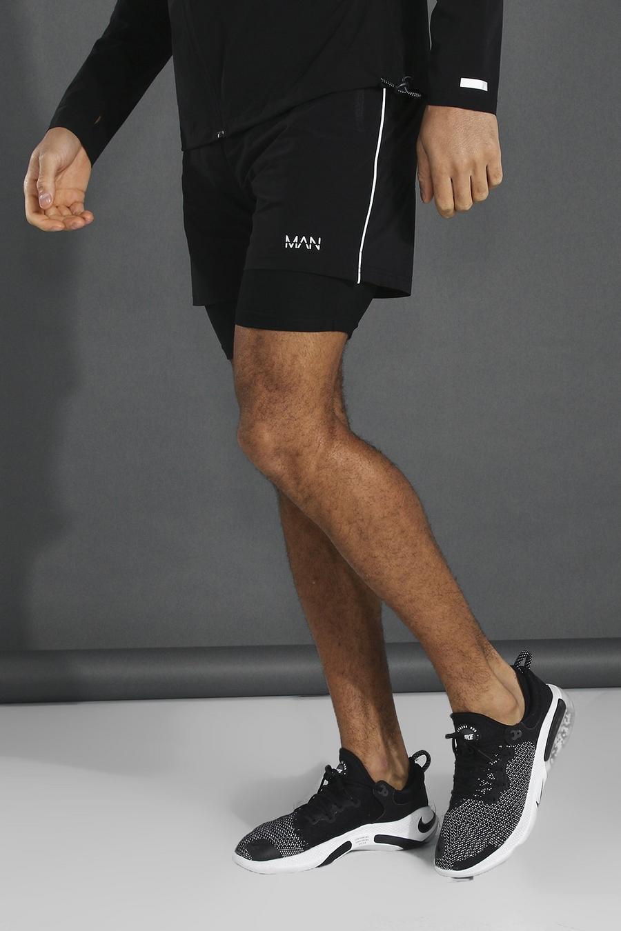 Pantalones cortos ligeros de color liso 2 en 1 Active MAN, Negro black image number 1