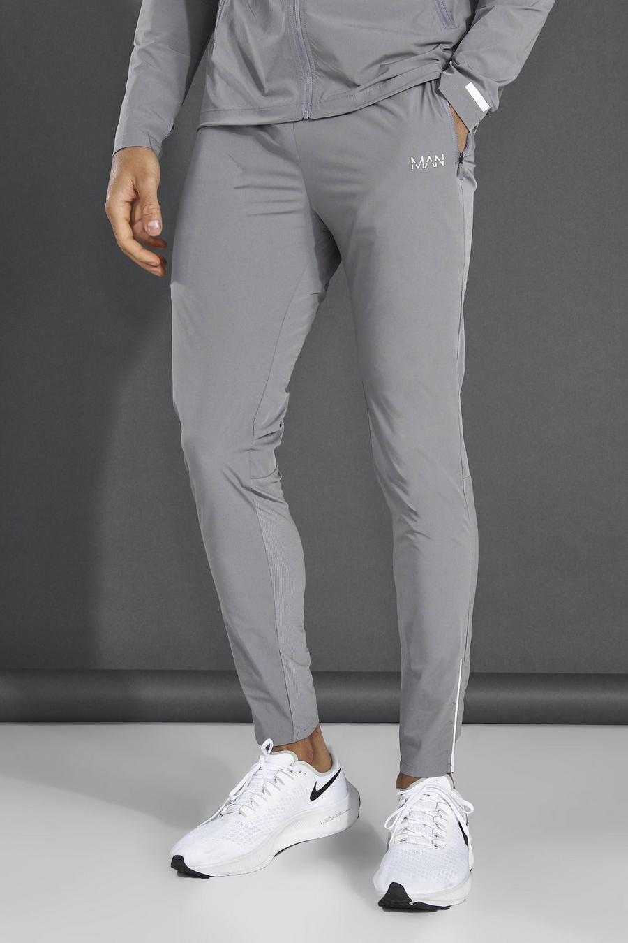 אפור grey מכנסי טרנינג ספורטיביים קלילים חלקים עם כיתוב Man