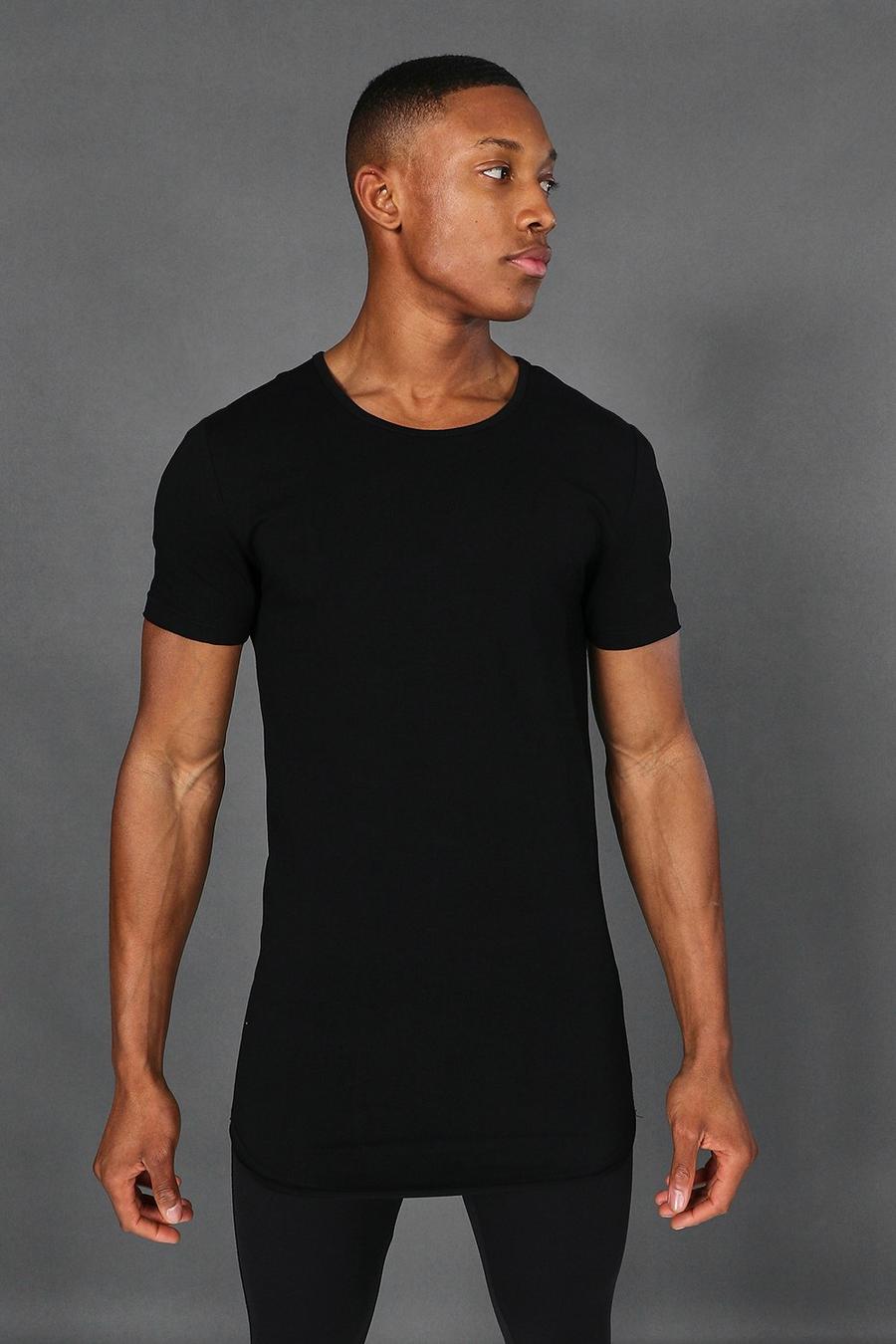 Camiseta de gimnasio larga marcada con cuello redondo Active MAN, Negro image number 1