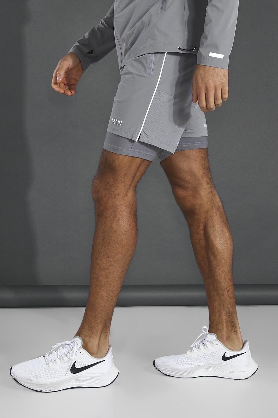 Pantalón corto MAN Active deportivo ligero 2 en 1 liso, Gris image number 1
