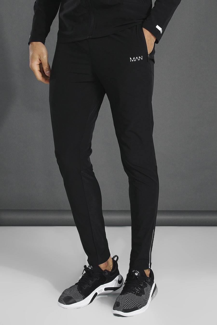 שחור מכנסי טרנינג ספורטיביים קלילים חלקים עם כיתוב Man