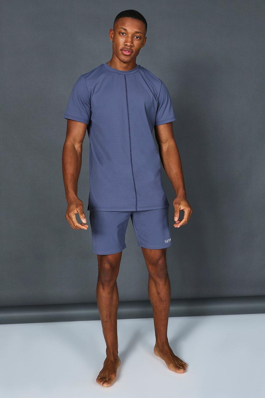 Dusty blue Man Active Premium Trainingspak Met Shorts image number 1