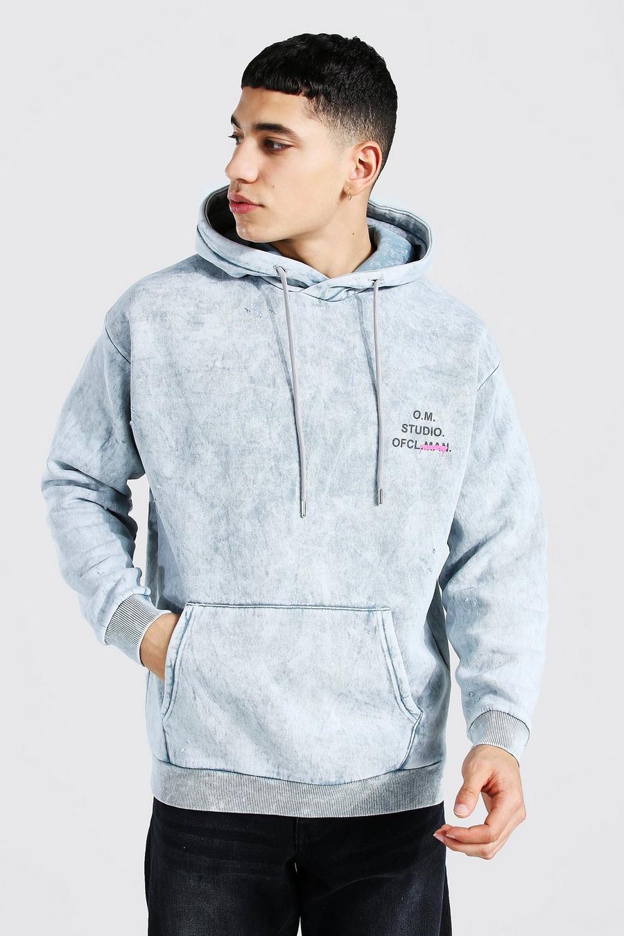 Pale blue Oversized Official Print Distressed Hoodie image number 1