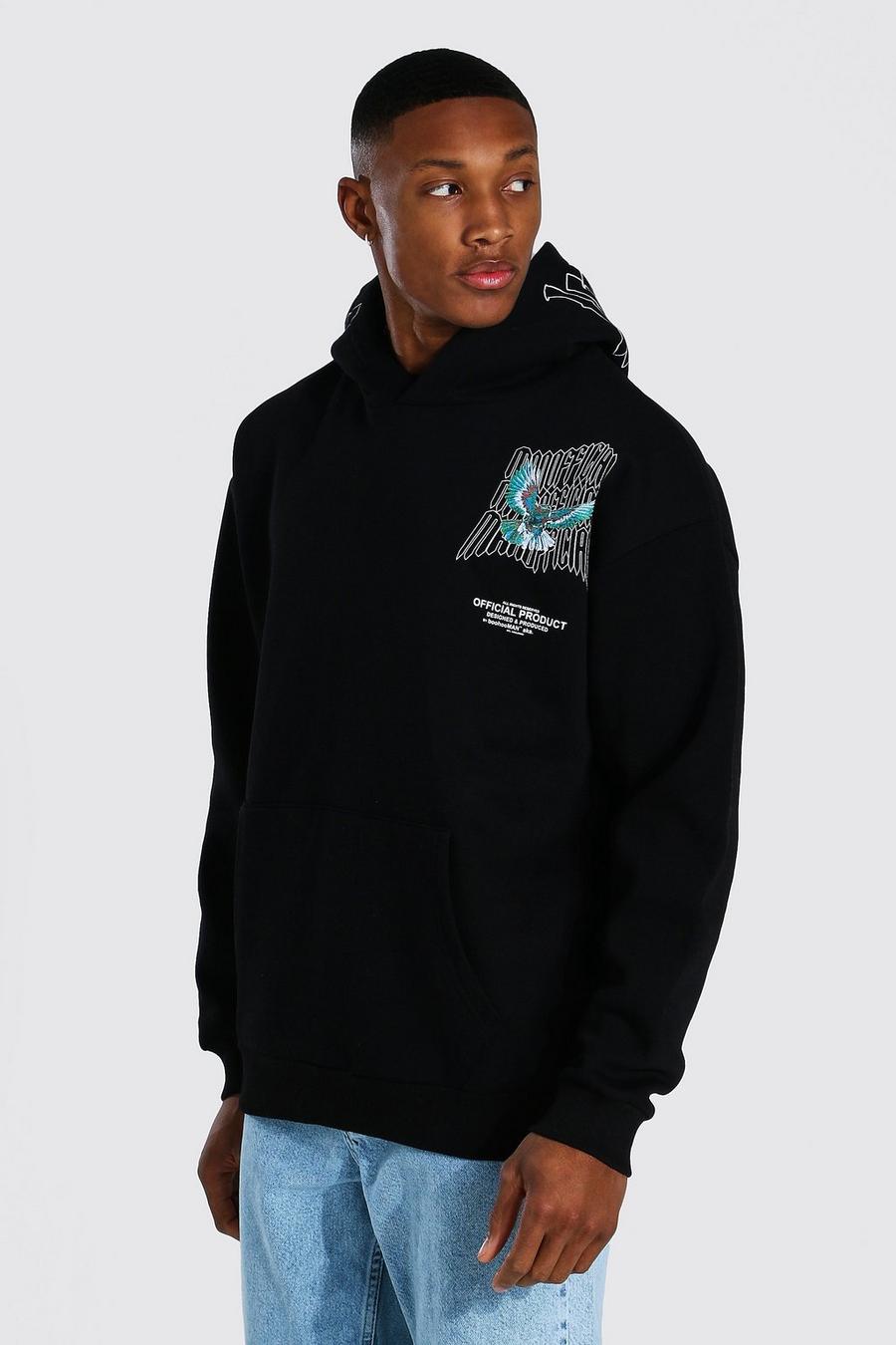 Black Official Oversize hoodie med tryck på huvan image number 1