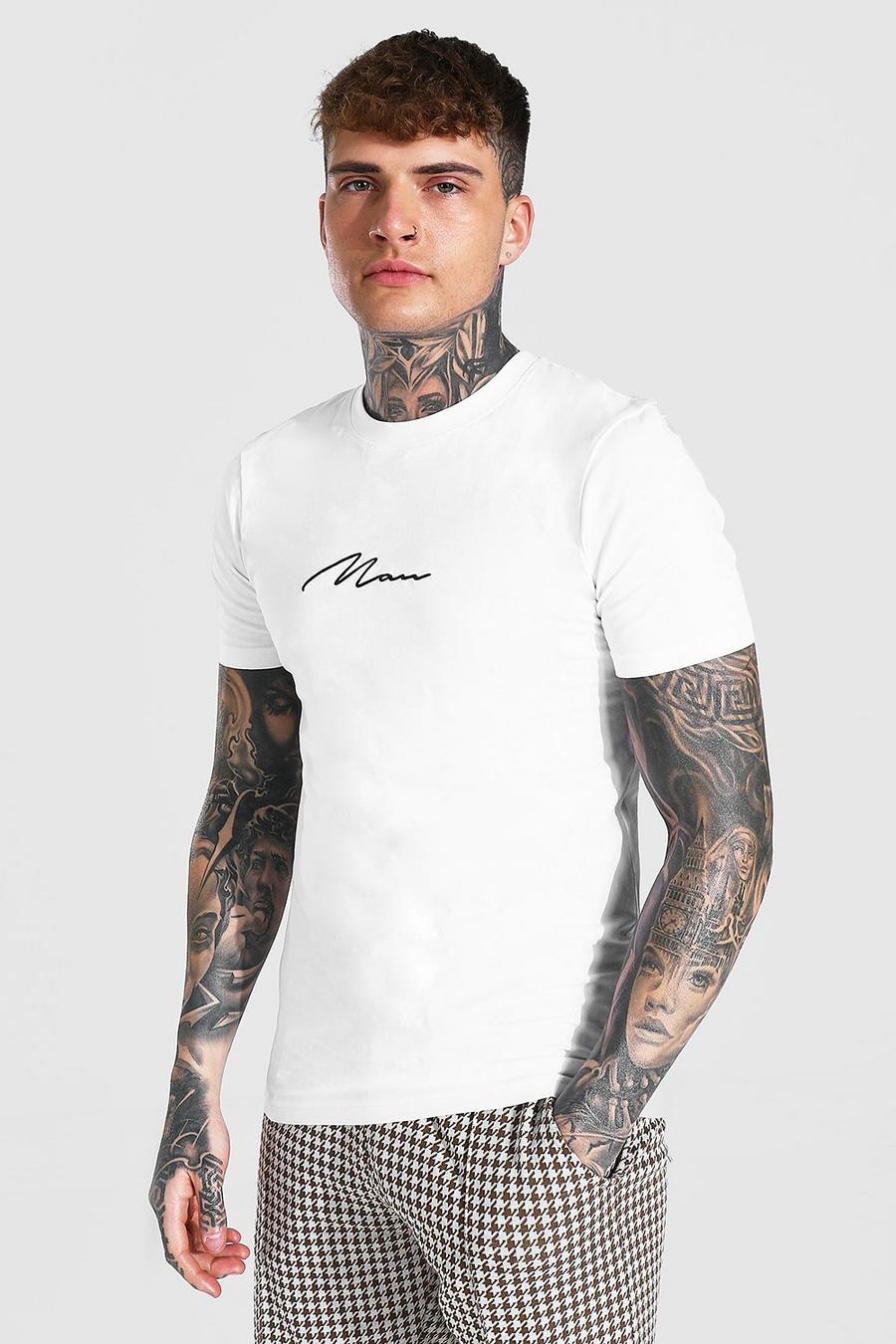 Muscle Fit T-Shirt mit MAN-Schriftzug, Weiß image number 1