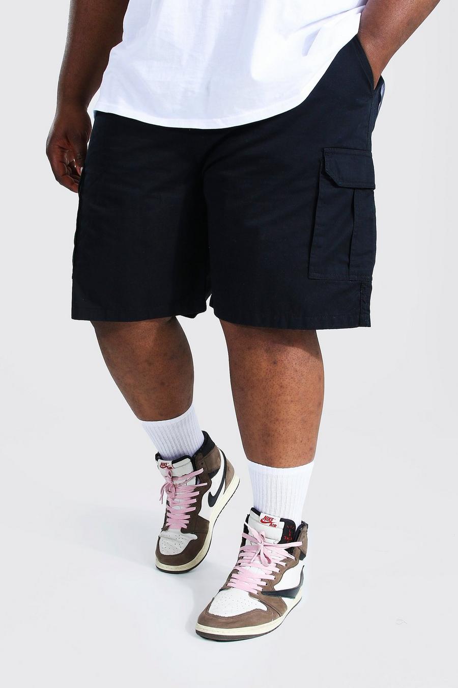 Plus Cargo-Shorts mit elastischer Taille, Schwarz image number 1