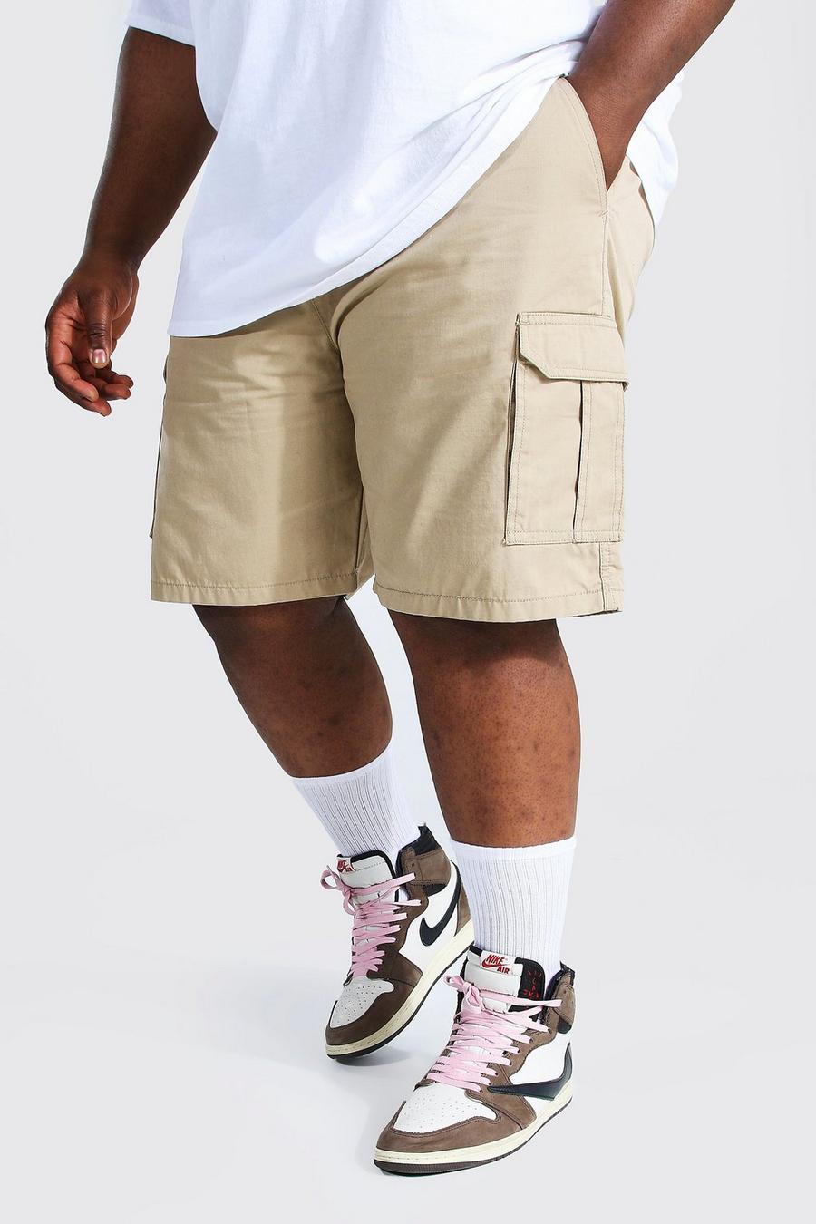 Plus Cargo-Shorts mit elastischer Taille, Steingrau image number 1