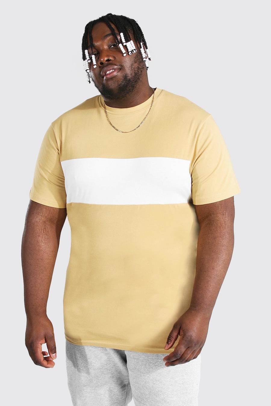 Plus Size Longline T-Shirt mit Colorblock, Steingrau image number 1
