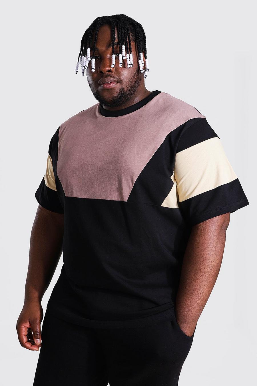 Black Plus Size T-Shirt Met Colour Block Paneel image number 1