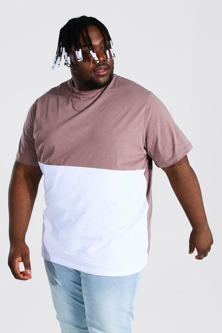 Taupe Plus Size Colour Block T-shirt image number 1