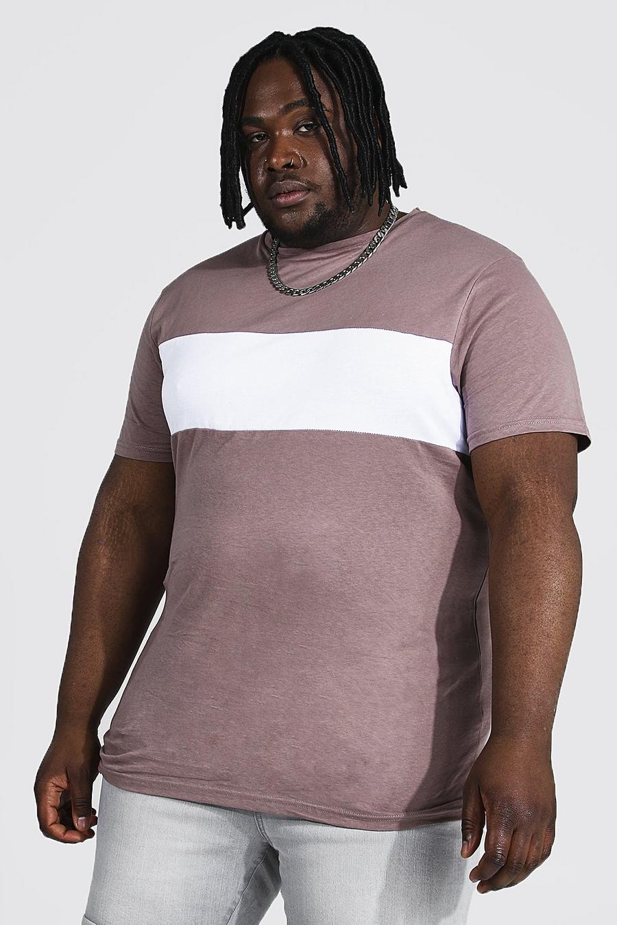 Taupe Plus Size Long Line Colour Block T-Shirt image number 1