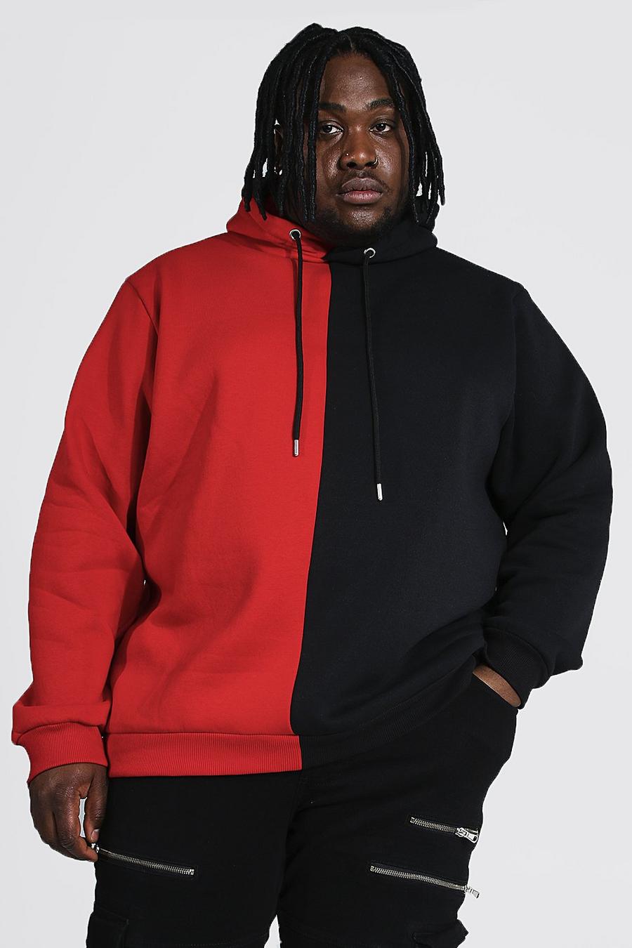 Red Plus Size Half And Half Colour Block Hoodie image number 1