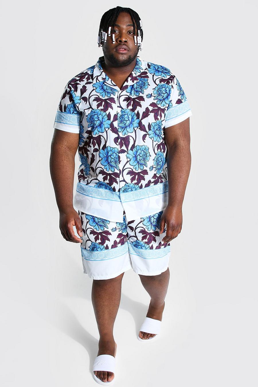 White Plus size - Kortärmad skjorta med bowlingkrage och badshorts image number 1
