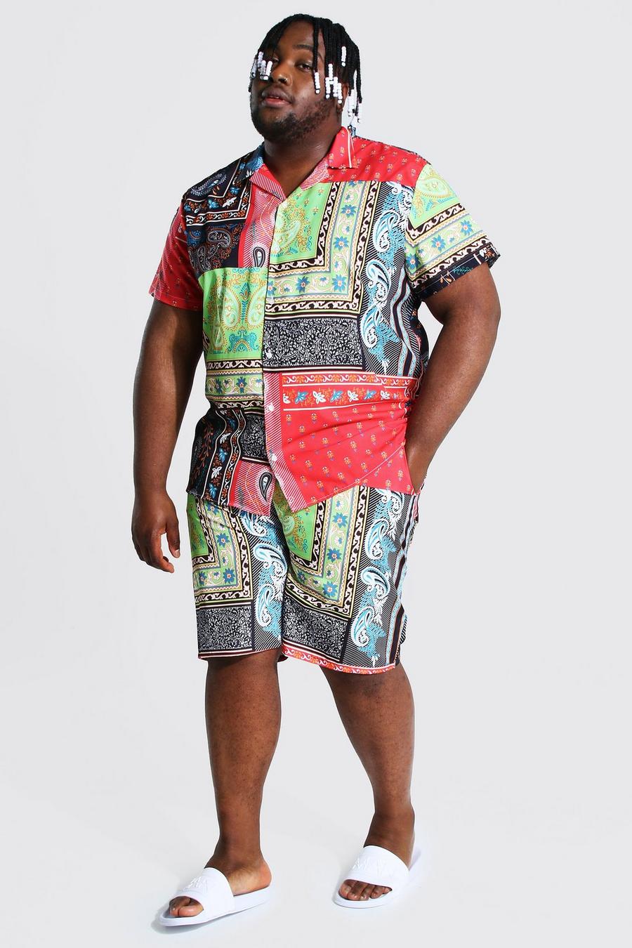 Multi Plus size - Kortärmad skjorta med bowlingkrage och badshorts image number 1