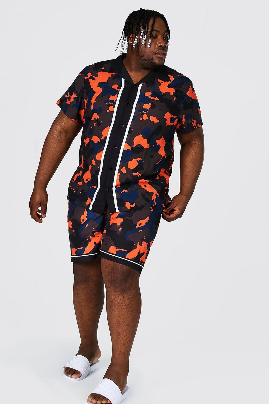 Brown Plus size - Kortärmad skjorta med bowlingkrage och badshorts image number 1