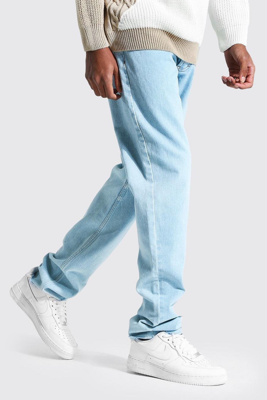 כחול בהיר ג'ינס בגזרה ישרה עם קרעים במכפלת לגברים גבוהים image number 1