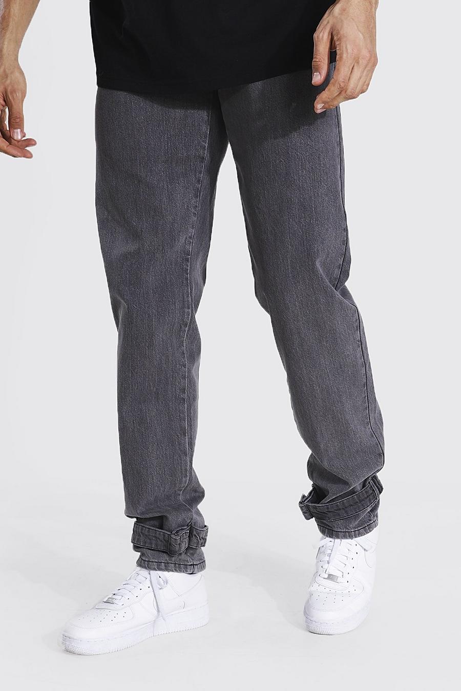Charcoal Tall Relaxed Fit Buckle Hem Worker Jeans image number 1