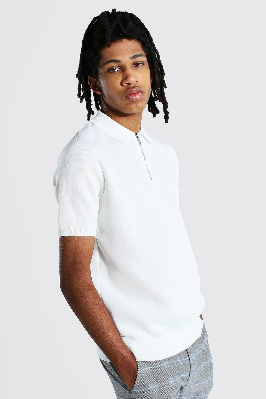 Ecru Tall Short Sleeve Half Zip Knitted Polo image number 1