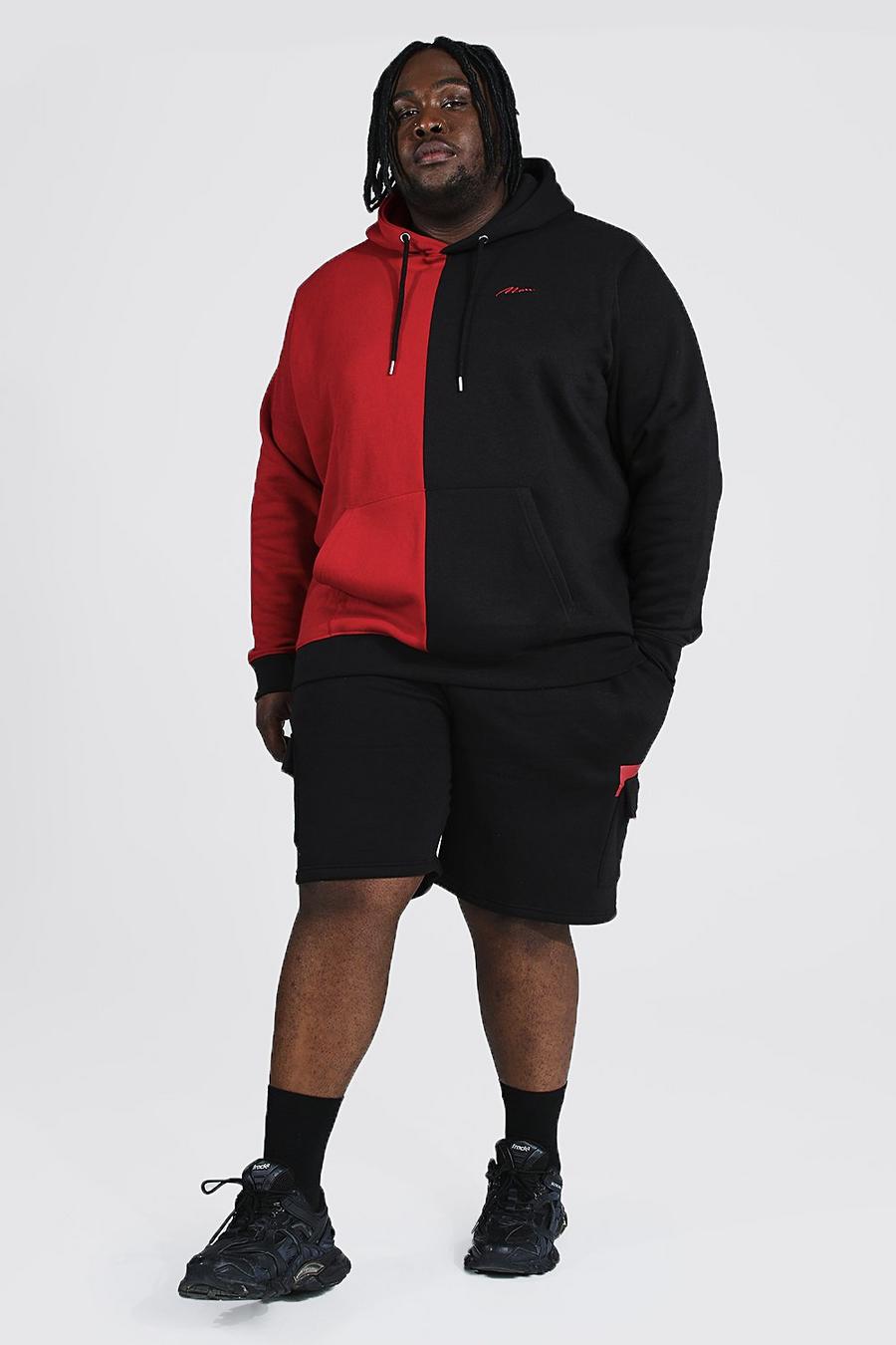 Red Plus - Man Script Tvåfärgad träningsoverall med shorts och cargofickor image number 1
