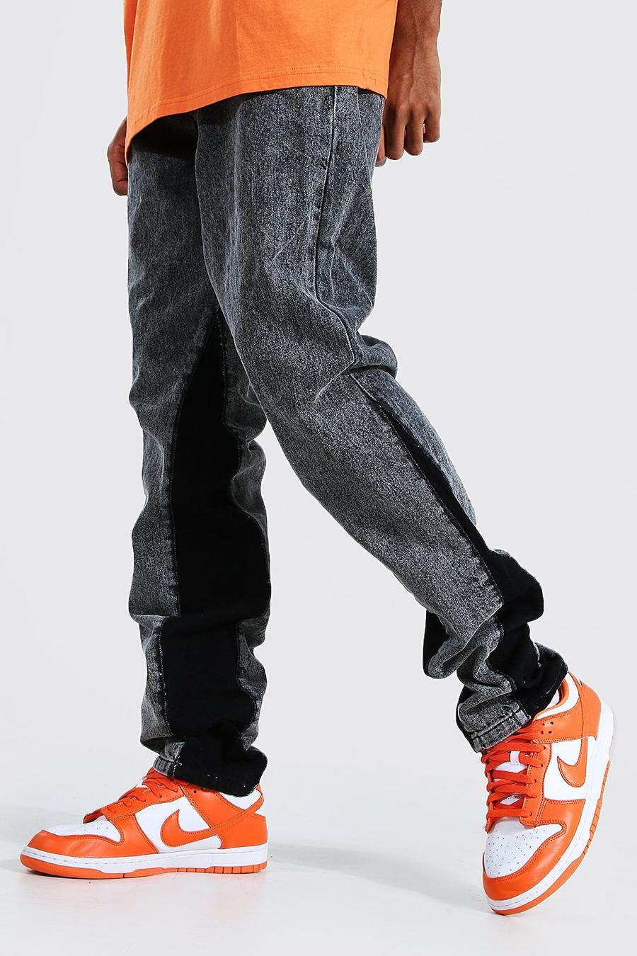 Tall Straight Leg Worker-Jeans mit Ziernaht, Verwaschenes schwarz image number 1
