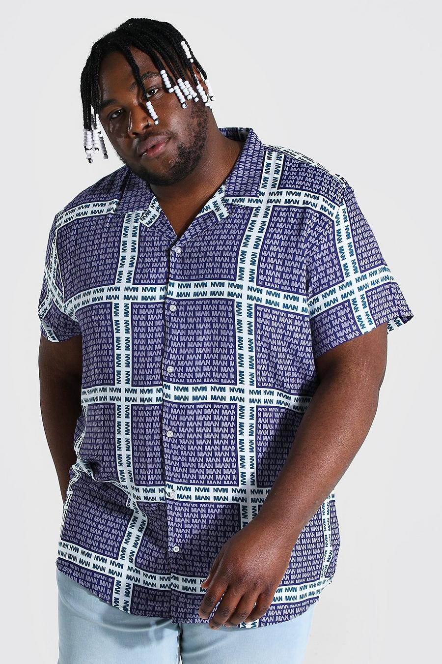 Navy Plus size - Kortärmad skjorta i viskos med bowlingkrage image number 1