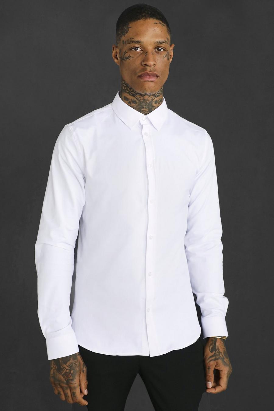 Chemise slim à manches longues, White blanc image number 1