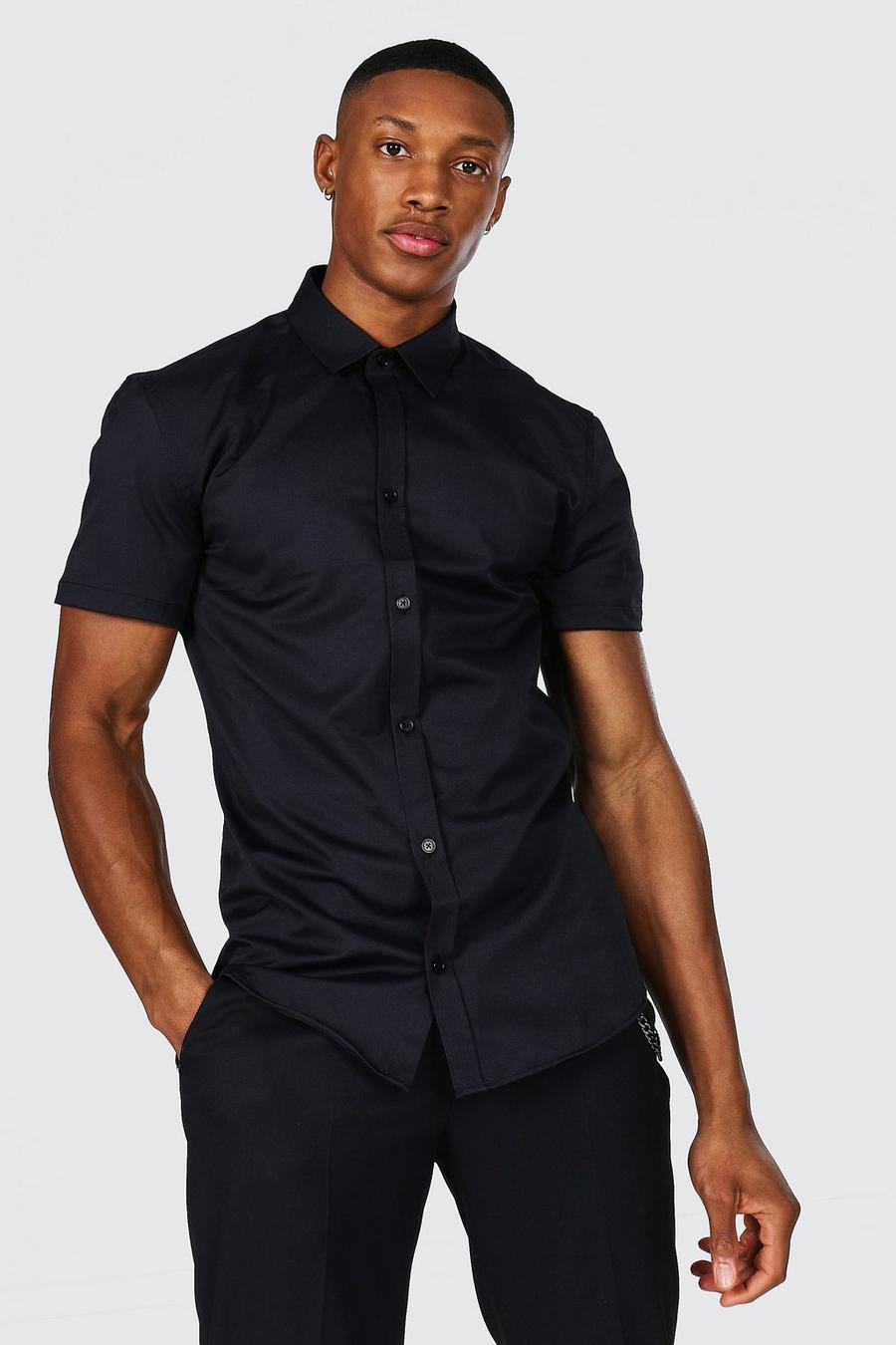 Kurzärmliges Slim-Fit Hemd, Schwarz black